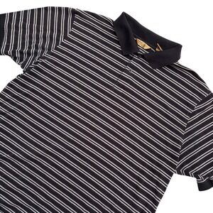 Roundtree & Yorke Gold Label Mens XL Polo Shirt Black White Striped Cotton XL